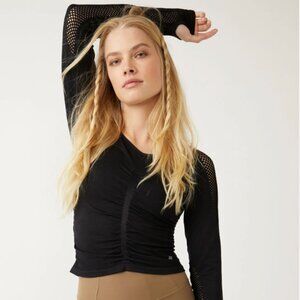 NWT Free People Movement Black Mesh Cropped Long Sleeve Workout Top